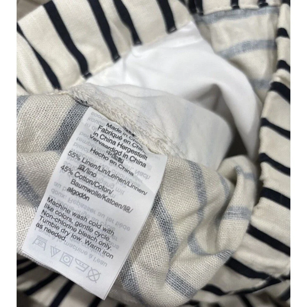 J Crew Unisex Beige Striped Drawstring Sweat Shorts Linen Cotton Size S